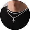 Esmoly Crocifisso Collana Uomo Argento Oro Nero Collana Croce 316L Acciaio Inossidabile Catena Cubana Serpente Catena Doppia Catena Regalo Uomo (Argento 16+18 Inches)