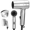 Aigostar Asciugacapelli da Viaggio 1200W Grigio Argento | Maniglia Pieghevole Ultra Leggero (310g) | Protezione Sovratemperatura + Ugello Concentratore | 220-240V per Viaggi Europei