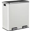 LIFERUN - Pattumiera a 2 scomparti, da cucina, 60 l (2 x 30 l), in metallo, coperchio con chiusura Softclose, 2 secchi in plastica all'interno, manici, rettangolare, a pedale, bianco avorio