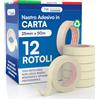 DNK TRADE Nastro di Carta - 12 Rotoli di Nastro da Imbianchini 25mm x 50m - Carta Gommata Professionale 25x50 Riciclabile per Mascheratura Pittura e Imbiancatura
