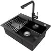 CECIPA Lavello Cucina 1 Vasca 60 x 45cm con Rubinetto Nero, Lavandino Cucina Nero Antracite, Lavello Piccolo in Acciaio Inox quadrato, Montaggio Incasso o Superiore, con Scolapiatti e Sifone