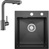 CECIPA Lavello Cucina 1 Vasca 40 x 45cm con Rubinetto Grigio, Lavandino Cucina Nero Antracite, Lavello Piccolo in Acciaio Inox quadrato, Montaggio Incasso o Superiore, con Sifone