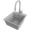 PRIMAGRAN Lavandino da Cucina Grigio 38x44cm, Lavello in Granito a 1 vasca + Rubinetto 38x14cm + Set di accessori, Lavabo da Cucina Incasso al Mobile 40cm - Riga Easy S031