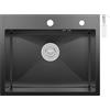CECIPA Lavello Cucina 1 Vasca 55 x 45cm, Lavandino Cucina Nero Antracite, Lavello in Acciaio Inox quadrato, Montaggio Incasso o Superiore, con Sifone no Dispenser Sapone