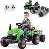 RELAX4LIFE Trattore Elettrico per Bambini 24V con Rimorchio, Telecomando, Clacson, Leva del Cambio, Musica, Doppio Motore, Bluetooth/USB e Fari LED, per 3+ Anni,3,2-7 km/h (VERDE)
