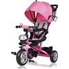Spielwerk Triciclo 4in1 per Bambini da 1 Anno Passeggino con Maniglione Biciletta Bimbi Neonato Cappottina Cintura Bici a Tre Ruote Copertura Pioggia
