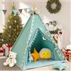 Wirhao Teepee Tenda per bambini con tappetino imbottito in tela di cotone per bambini con pompon per bambini e bambine, tenda da gioco per interni per ragazze e ragazzi con luci a stelle, borsa per il
