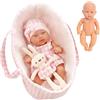 Obelunrp Set Baby Doll, Baby Doll in Vinile da 12 Pollici con Corpo Intero con Culla, Accessori e Coniglietto, Bambole Giocattolo Snodate Mobili Realistiche per Bambine dai 3 Anni in su (Rosa)