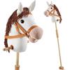 tectake® Cavallo Giocattolo con Bastone per Bimbi, Peluche Cavallo, Cavalli Giocattolo con Bastone in Legno, Doppie Rotelle, Hobby Horse, Idee Regalo Equilibrio per Bambini dai 24 mesi - Bianco