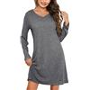 Lovasy Camicia da Notte Donna Inverno Camicia da Notte a Maniche Lunghe in Maglia a Coste Sottoveste Caldo con Scollo a V Morbido Pigiama Lungo Vestaglie per Casa e Casuale,A Grigio Scuro,XXL