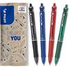 PILOT - Set di 4 Penne Acroball - Penna a sfera con inchiostro ultra morbido per una scrittura fluida - Ricaricabile e a scatto in plastica riciclata - Blu, Nero, Rosso, Verde - Punta media