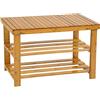 tectake® Scarpiera 70x28x45,5cm, Panca Scarpiera Salvaspazio, Porta Scarpe Salvaspazio 2 Ripiani, Scaffale Scarpe Uomo, Scarpe Donna, Mobile Organizer Ingresso, Soggiorno, Camera - Legno Bambù
