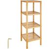 tectake® Mobiletto Bagno Salvaspazio 33x33x97 cm, Scaffale Organizer Bagno con 4 Ripiani, Scaffale Salvaspazio in Bambu per Bagnoschiuma, Trucchi, Asciugamani o Piante, Ideale per Casa o Ufficio