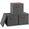WOLTU Scatole Contenitori Pieghevoli Set di 3, Cubi in Tessuto con Coperchio, Manico e Struttura in Metallo, Organizer per Scaffale e Armadio, Grigio, 33x33x31,5cm