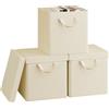 WOLTU Scatole Contenitori Pieghevoli Set di 3, Cubi in Tessuto con Coperchio, Manico e Struttura in Metallo, Organizer per Scaffale e Armadio, Crema, 27x27x27cm