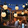 Bigzom Catena luminosa solare per esterni, con 20 lampadine Ø40 mm, 10 m, 100 LED, per esterni, resistente alle intemperie, 8 modalità, display digitale a LED, indicatore di livello della batteria
