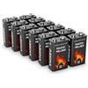 ABSINA 12x Batteria 9V per rivelatore di fumo alcaline - Pile 9 volt longevoli per rivelatori d'incendio, movimento, monossido di carbonio, allarmi di avvertimento e antifumo