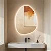 Clevich Specchio da bagno con illuminazione asimmetrica 80 × 60 cm, specchio LED con 3 colori di luce dimmerabile, vetro temperato, interruttore touch, funzione memoria, anti-appannamento, moderno