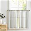 TOPICK - Tende in lino a righe semitrasparenti da bistrò, per piccole finestre, cucina, bagno, soggiorno, set da 2, 65 x 90 cm, blu su beige