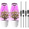 Qoolife Lampada per Piante, Luci di Crescita a Spettro Completo a LED per Piante da Interno, Lampade Coltivazione con Timer 3/9/12H, 10 Luminosità, 3 modalità, Ideale per Piccole Piante 2 Pack