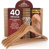 Eurocali 40 Grucce in Legno Marrone Chiaro Appendiabiti per Giacche Camicie Vestiti Abiti - RealGruccia Tacche Antiscivolo Barra per Pantaloni Gancio Girevole 360° - Profilo Smussato Finitura Lucida - 22x45cm