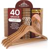 Eurocali 40 Grucce in Legno Marrone Chiaro per Abiti Vestiti Giacche Camicie - RealGruccia Barra per Pantaloni Tacche Antiscivolo Gancio Girevole 360° - Profilo Smussato Finitura Lucida - Appendiabiti 22x45cm