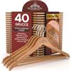 Eurocali 40 Grucce Appendiabiti in Legno Marrone Chiaro per Vestiti Abiti Giacche Camicie - RealGruccia Barra per Pantaloni Tacche Antiscivolo Gancio Girevole 360° - Finitura Lucida Profilo Smussato - 22x45cm