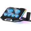TopMate C11 - Base di raffreddamento per computer portatile RGB, supporto regolabile in altezza con 6 ventole silenziose e supporto per telefono, tappetino refrigerante per computer portatile da 15,6
