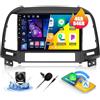 CAMECHO 4G+64G CAMECHO Android 15 Carplay Autoradio per Hyundai Santa Fe 2006-2012 con Nav Wireless Carplay Android Auto, Stereo a Doppio din con Schermo da 9 Pollici Bluetooth 5.0 RDS/FM MirrorLink