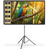 tectake® Telo Proiettore con Treppiede 16:9 4K HD, 160 x 90 cm, 72, Schermo Proiettore Regolabile, Borsa Trasporto, Schermo Portatile Cinema Home Theatre, telo per proiettore per casa ufficio scuola