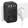 JSVER 3680W (max 16A) Multi-Socket Power Strip con 1 Presa Schuko, 1 Presa Europea, Power Cube 2 porte USB-A e 2 porte USB-C per Ufficio, Casa o Viaggio (Nero)