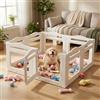 Clevich Recinto per Cani da Interno in Acrilico 129 × 129 × 60 cm, 5 PCS +1 Pannelli con Porta a Chiusura, Recinto per Cani Pieghevole con Ventose, Parco adatto per Appartamento, Bianco