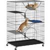 PawHut Gabbia per Gatti Grande 4 Livelli con Ruote, in Metallo Nero