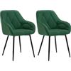 WOLTU Set di 2 Sedie da Pranzo con Braccioli e Schienale, Sedie Cucina Moderna in Velluto, Poltrone da Salotto con Gambe in Metallo, Sedie ergonomiche per Ufficio, Bar, Verde Scuro,
