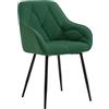 WOLTU Sedia per Sala da Pranzo con Braccioli e Schienale, in Velluto, Poltrona da Salotto con Gambe in Metallo, Sedia ergonomica per Ufficio, Bar, Verde Scuro,