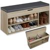 tectake® Scarpiera con Seduta Imbottita - 104 x 30 x 49 cm - Mobile Ingresso con 3 Scomparti e Cuscino, Scarpiera Ingresso per Organizzazione della Casa - Legno Industriale Chiaro, Rovere Sonoma