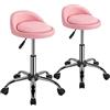 Yaheetech Set 2 Sgabelli con Ruote Regolabile in Altezza con Schienale Sedia Estetista Girevole per Toeletta Trucco Parrucchiere Salone in Ecopelle Rosa