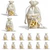 Dorunova Sacchettini Sacchetto Sacchetti per Confetti Bomboniere Bomboniera Portaconfetti 25 e 50 Anniversario Anni Matrimonio (Modello B, Dorato, 12 Pieces)