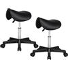 Yaheetech Set 2 Sgabelli a Sella con Ruote Regolabile in Altezza Sedia Estetista Trucco Girevole Ergonomico per Massaggio Salone Parrucchiere Nero