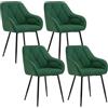 WOLTU Set di 4 Sedie da Pranzo con Braccioli e Schienale, Sedie Cucina Moderna in Velluto, Poltrone da Salotto con Gambe in Metallo, Sedie ergonomiche per Ufficio, Bar, Verde Scuro,