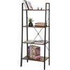 eSituro Scaffale Libreria a Scala Scaffale Porta oggetti in Acciaio Legno 4 Ripiani Design Industriale Scaffalatura Multifunzionale per Cucina Soggiorno Nero+Noce SSTR0053