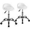Yaheetech Set 2 Sgabelli con Ruote Regolabile in Altezza con Schienale Sedia Estetista Girevole per Toeletta Trucco Parrucchiere Salone in Ecopelle Bianco
