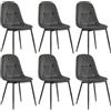 Lestarain set di 6 Sedia da Pranzo in Velluto, Sedie sala da pranzo con Schienale, Sedia Ergonomica con Gambe Metalliche, Seduta Imbottita, Nero, Grigio Scuro LCNI109001-6