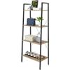 eSituro Scaffale Libreria a Scala Scaffale Porta oggetti in Acciaio Legno 4 Ripiani Design Industriale Scaffalatura Multifunzionale per Cucina Soggiorno Nero+Rovere Chiaro SSTR0020