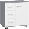 EUGAD Mobile Bagno Sottolavabo, Armadio con 3 Cassetti e 2 Scomparti, Mobiletto Bagno con Foro per Sifone, in Legno Ingegnerizzato, Stile Nordico, Bianco+grigio, 60x30x60 cm