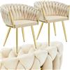 TecTake® Set di 2 Sedie da Pranzo con Braccioli, Sedie Soggiorno in Velluto Extra Fine, Design Elegante a Nodo, Poltrone Velluto con Morbida Imbottitura, Sedie per Sala da Pranzo Versatili -Sabbia/Oro