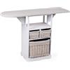 Baroni Home Mobile da Stiro con Asse ripiegabile e 3 Cesti in Vimini foderati con tessuto stampato con fiori margherite 54X36X86 cm
