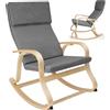 tectake® Poltrona a Dondolo in Legno di Betulla per Arredamento Casa e Veranda, Sedia a Dondolo con Braccioli e Cuscino, Poltrona Dondolo Design Scandinavo, Capacità Fino a 150 kg - Grigio Chiaro