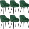 WOLTU Set di 6 Sedie da Pranzo con Braccioli e Schienale, Sedie Cucina Moderna in Velluto, Poltrone da Salotto con Gambe in Metallo, Sedie ergonomiche per Ufficio, Bar, Verde Scuro,