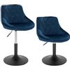 WOLTU Set di 2 Casa Sedia Alta per Cucina con Schienale in Velluto, senza Poggiapiedi, l'altezza può essere regolata tra 42-58 cm, Blu, BH242bl-2
